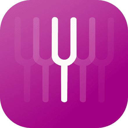 A magenta rounded-square app icon with a white tuning fork.